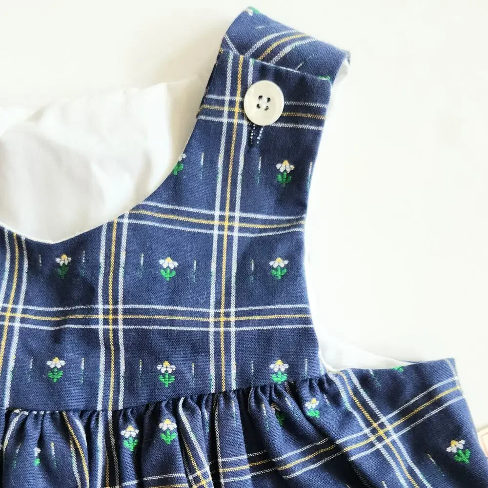 Vintage 1980s Good Lad Blue Daisy & Bumblebee Jumper Dress | Baby 18 M | NWT